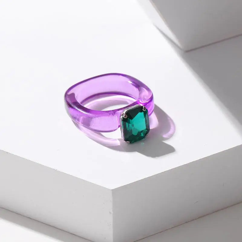 Women's Colorful Zircon Resin Ring – Trendy Sweet Style Resin Fashion Ring PLUSH one size A4