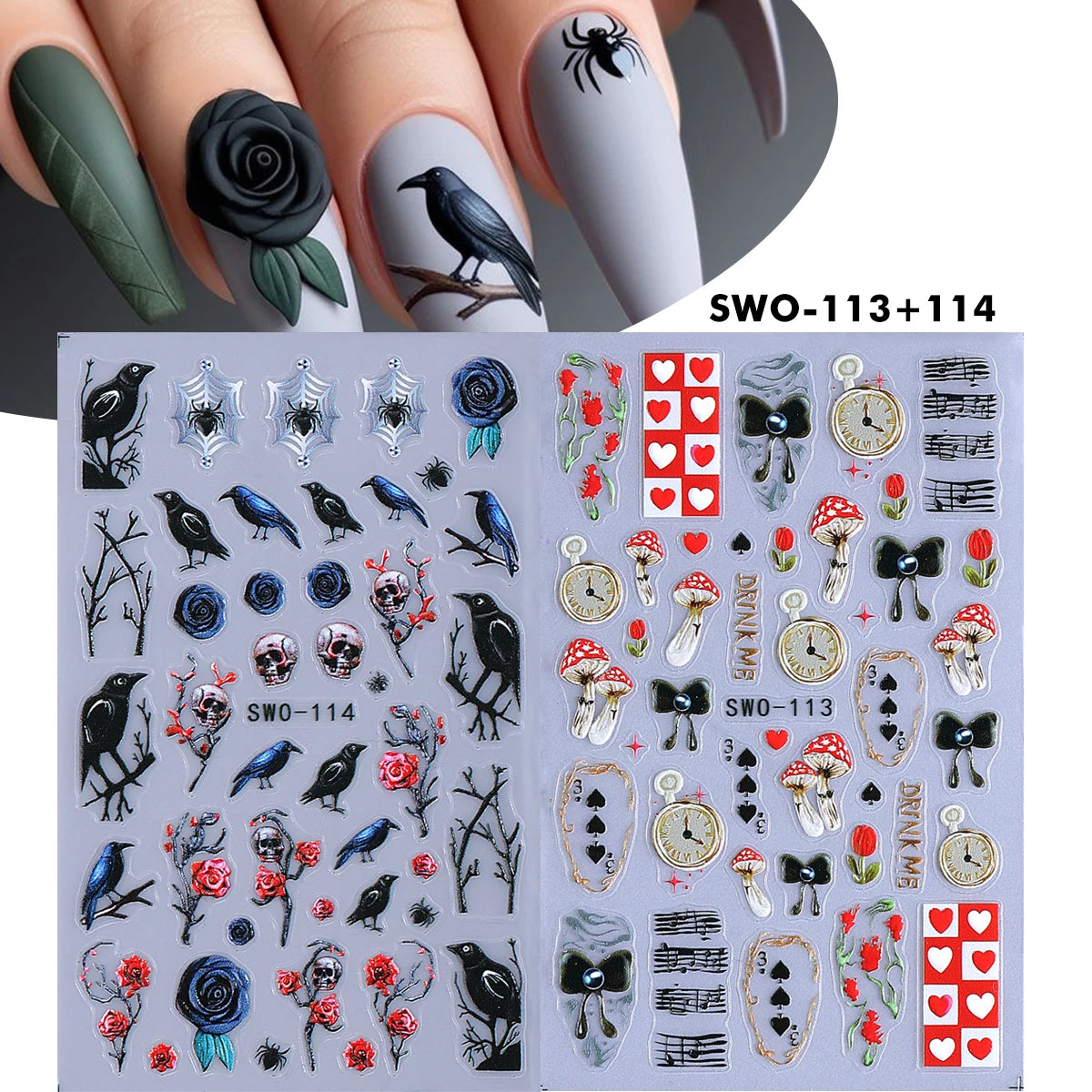 Y2K 3D Matte Nail Decals – Star Leopard Bow Belt Stickers 2pcs Nail Art Decals PLUSH SWO-113 114