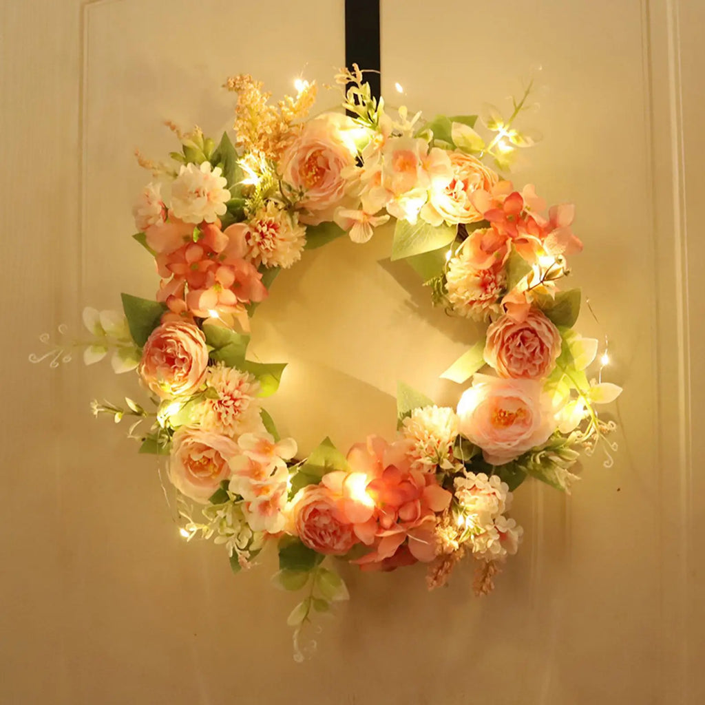 40cm LED Spring Floral Wreath – Front Door & Home Decor LED Floral Wreath PLUSH
