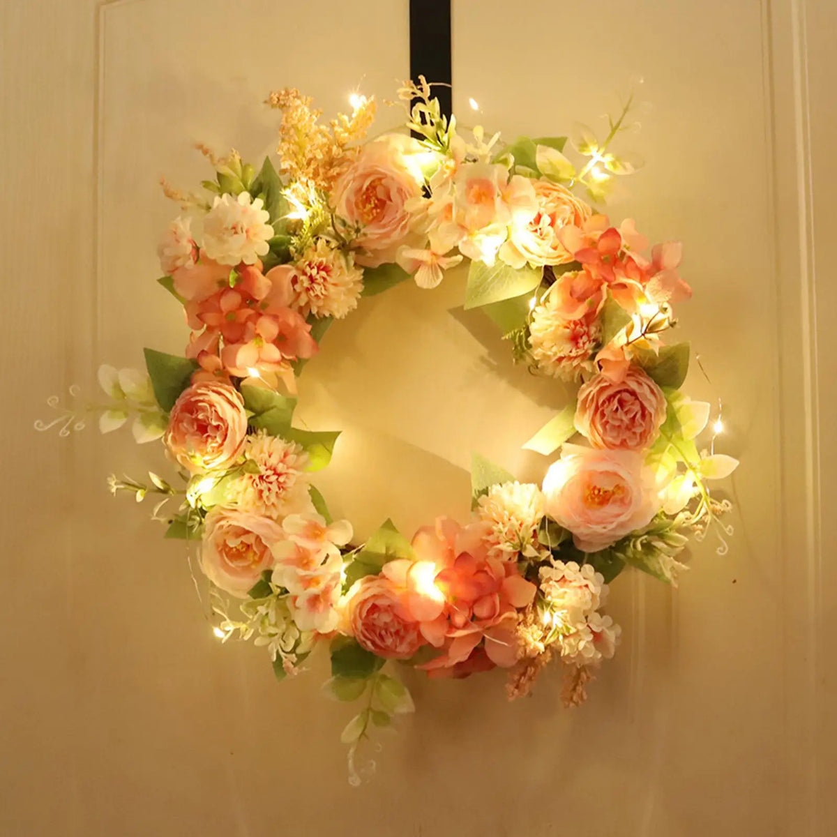 40cm LED Spring Floral Wreath – Front Door & Home Decor LED Floral Wreath PLUSH