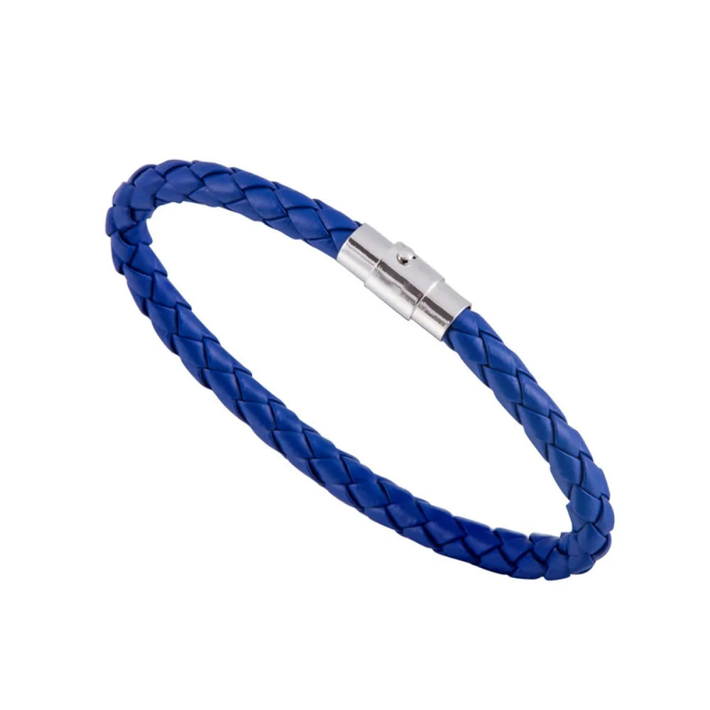 Braided Leather Bracelet Unisex Magnetic Clasp – Multi Colors Leather Cord Bracelet PLUSH dark blue