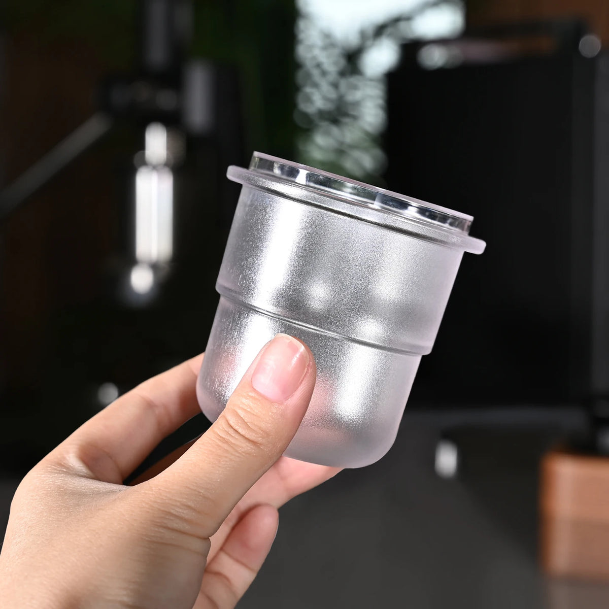58mm Frosted Espresso Dosing Cup – Clear Coffee Accessory Espresso Dosing Cup PLUSH