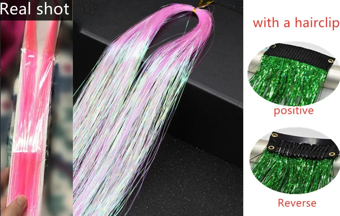 Sparkle Hair Tinsel Extensions 100cm – Colorful Braiding Dazzles Hair Tinsel Extension PLUSH with clip NO.30