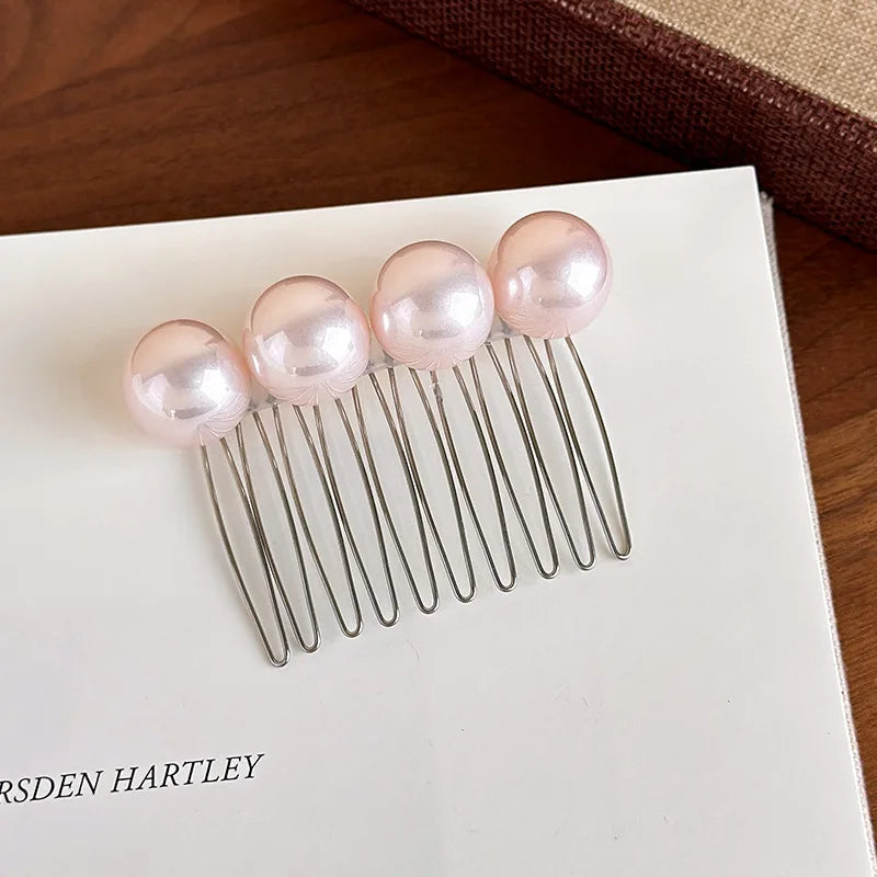Vintage Pearl Hair Comb Updo Clip – French Style for Women Pearl Hair Comb Clip PLUSH Pink