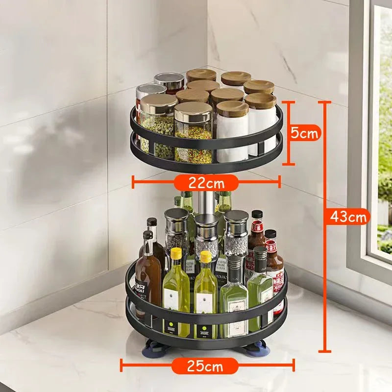 Rotating Spice Rack Organizer – Non-Skid Metal Storage Tray Spice Rack Organizer PLUSH 2 layer