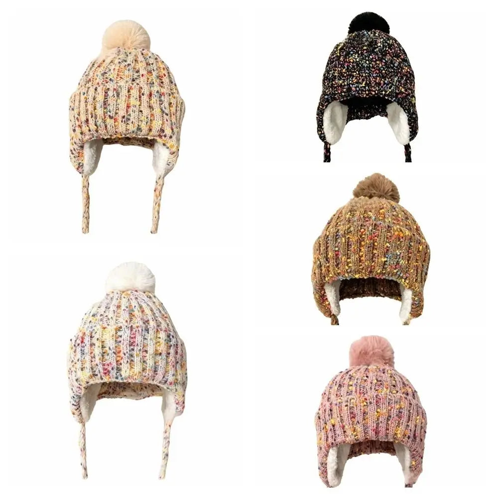 Vintage Knitted Beanie Hat | Windproof Ear Flap Women's Cap Knitted Beanie Hat PLUSH