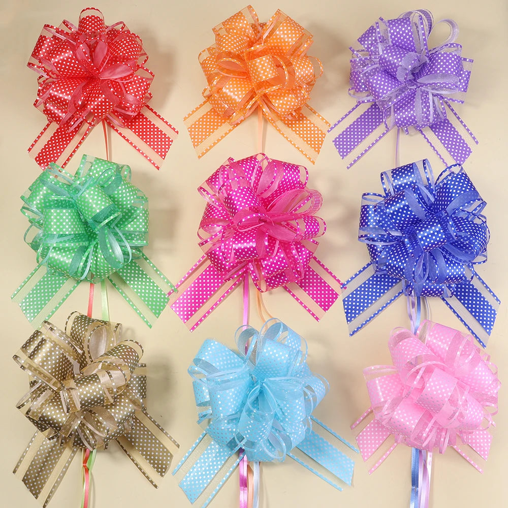 2pcs Polka Dot Pull Bow Ribbons 15cm – Gift Wrap Decoration Gift Wrap Bow PLUSH