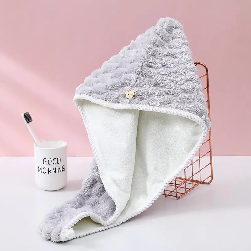 Women's Thickened Absorbent Dry Hair Cap | Quick Drying Dry Hair Cap PLUSH Gray