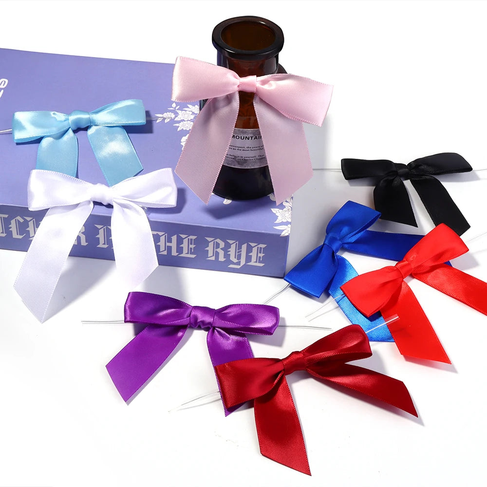 10pcs Satin Ribbon Twist Tie Bows 9x9cm – Gift & Candy Wrap Ribbon Twist Tie Bows PLUSH