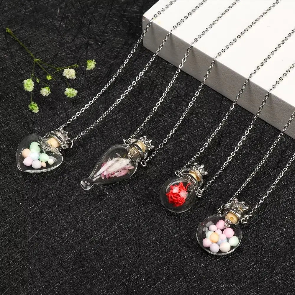 Water Drop Glaze Vial Pendant Necklace | Heart Mini Bottle Pendant Necklace PLUSH