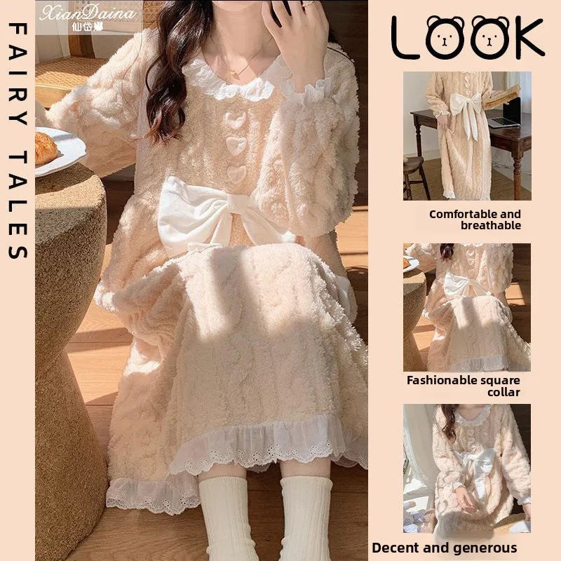 Women's Thickened Coral Fleece Sleep Dress – Warm Winter Nightgown Women's Nightgown PLUSH