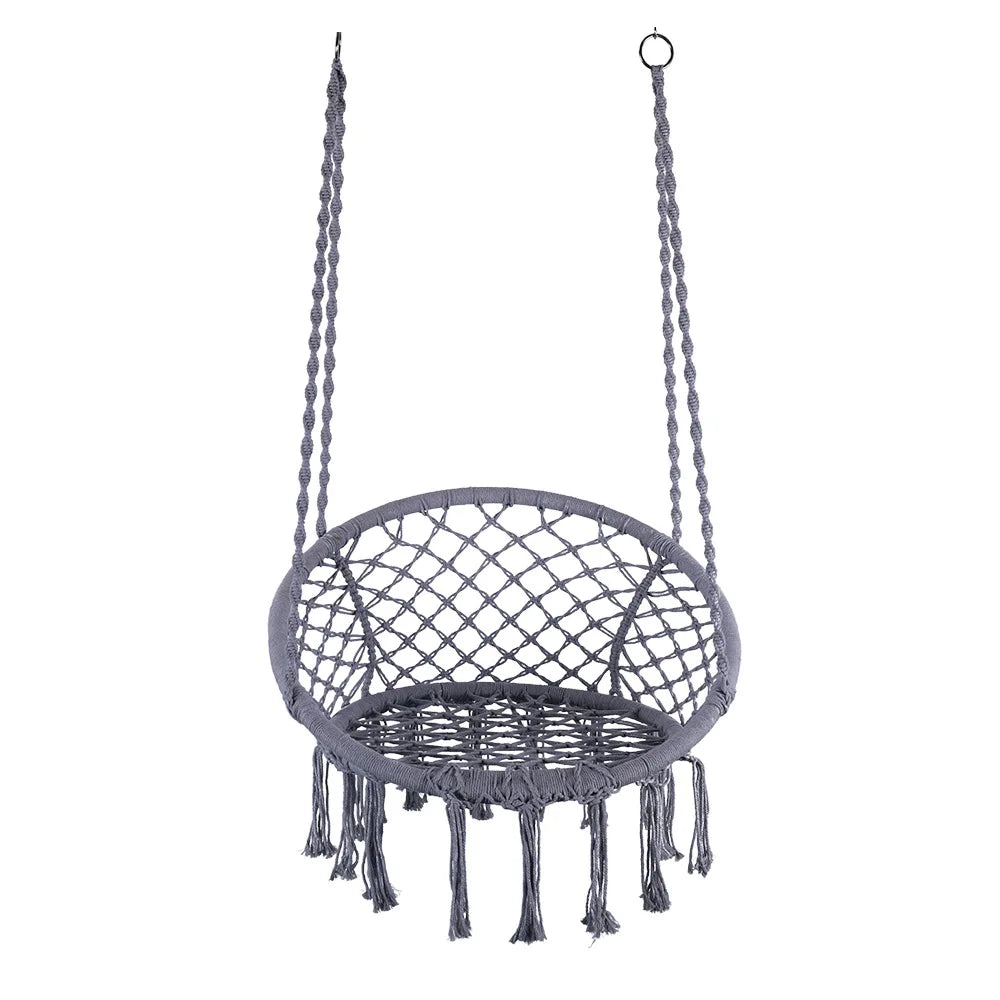 Nordic Macrame Hanging Chair – Boho Egg Swing with Fringe Macrame Swing Chair PLUSH Grey Swing Chair