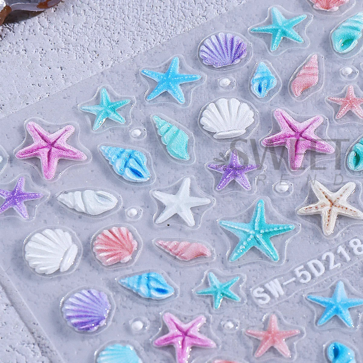 5D Ocean Embossed Nail Stickers – Starfish & Seashell Decals 2pk Nail Art Stickers PLUSH