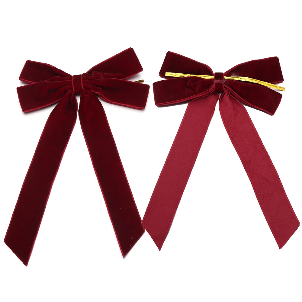 2pcs Velvet Bow with Twist Tie – Christmas & Party Décor Decorative Bow PLUSH wine red 13x22cm