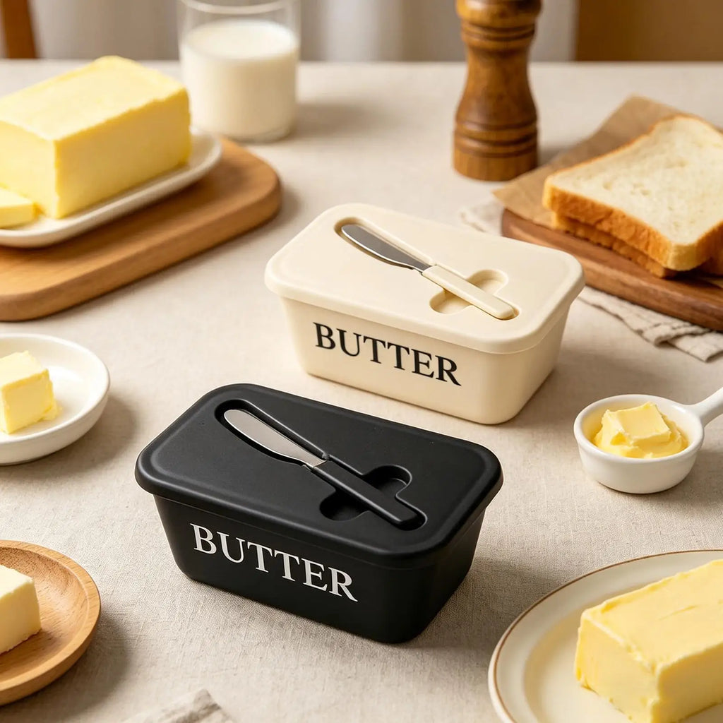 Butter Dish with Lid & Built-In Cutter | Butter Keeper Box Butter Dish PLUSH