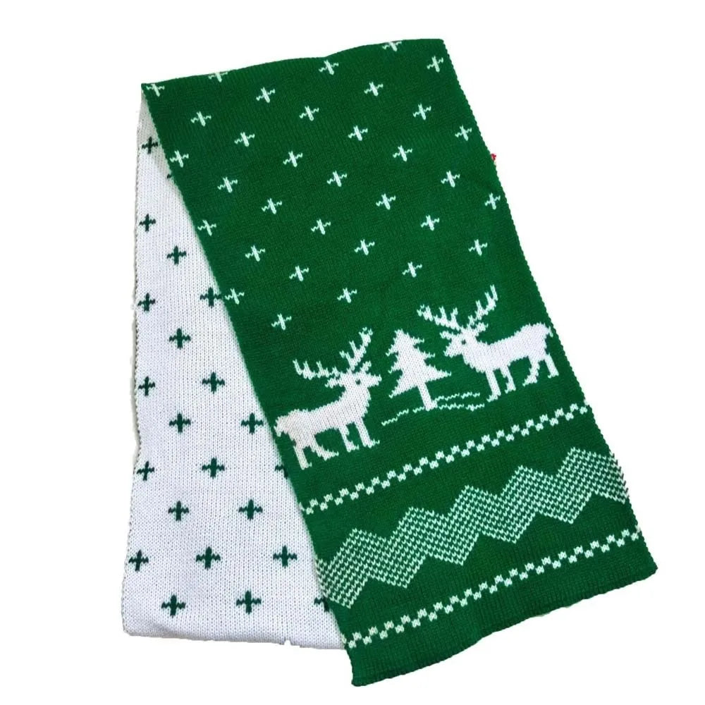 Knitted Christmas Hat & Scarf Set – Striped Snowflake Pom Holiday Knit Set PLUSH Scarf 2