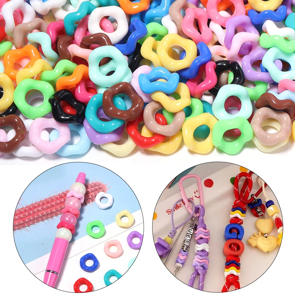 100pcs Colorful Doughnut Acrylic Wavy Spacer Beads | DIY Jewelry Acrylic Spacer Beads PLUSH