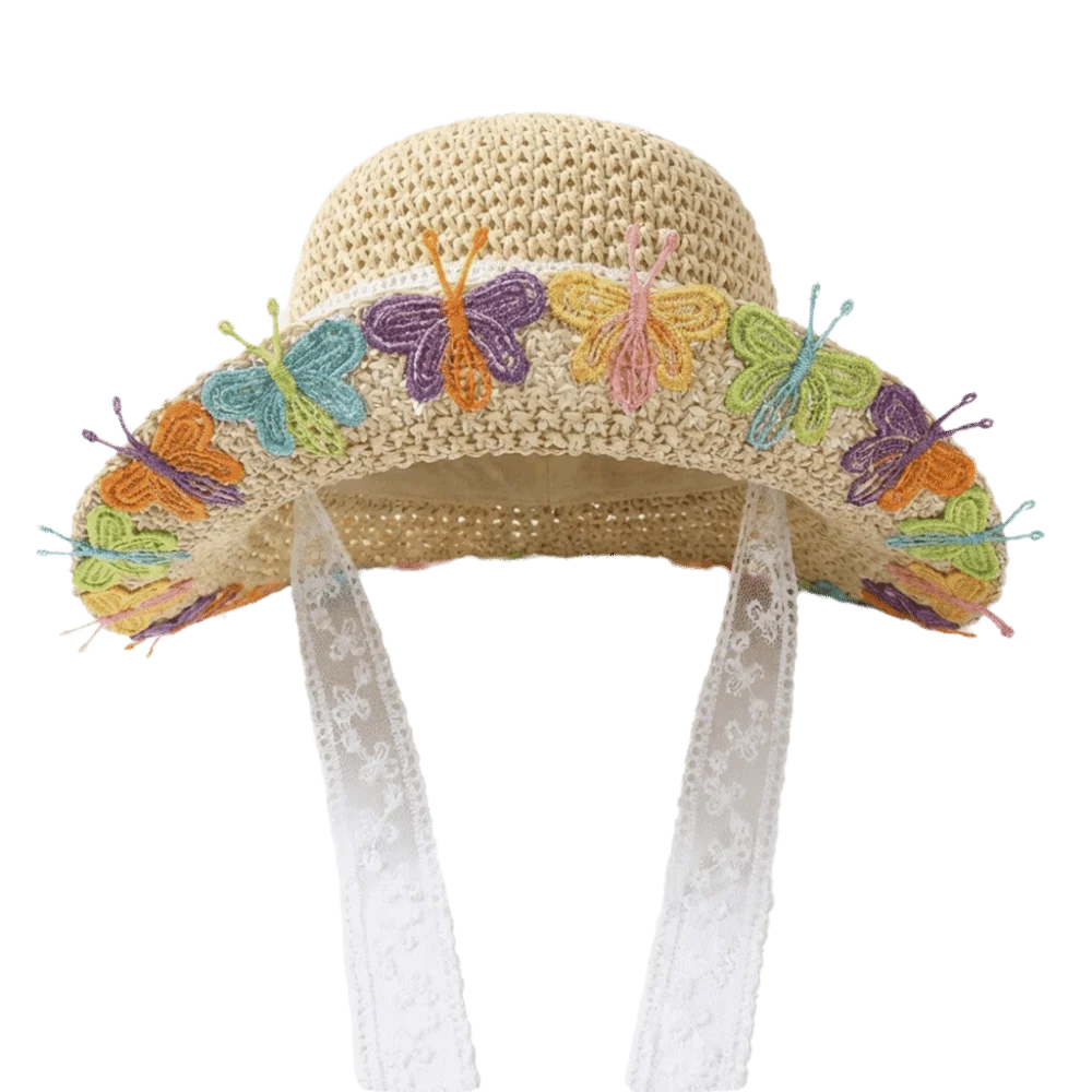 Women's Large Brim Straw Hat – Floral Lace Trim Beach Sun Hat Women's Sun Hat PLUSH Style C