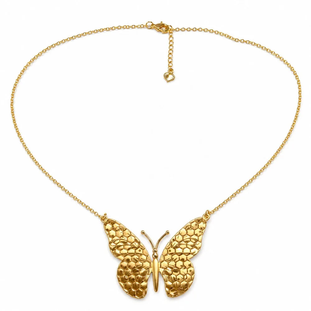 Butterfly Pendant Necklace – Stainless Steel Choker, 3 Sizes Pendant Necklace PLUSH Gold-6cm