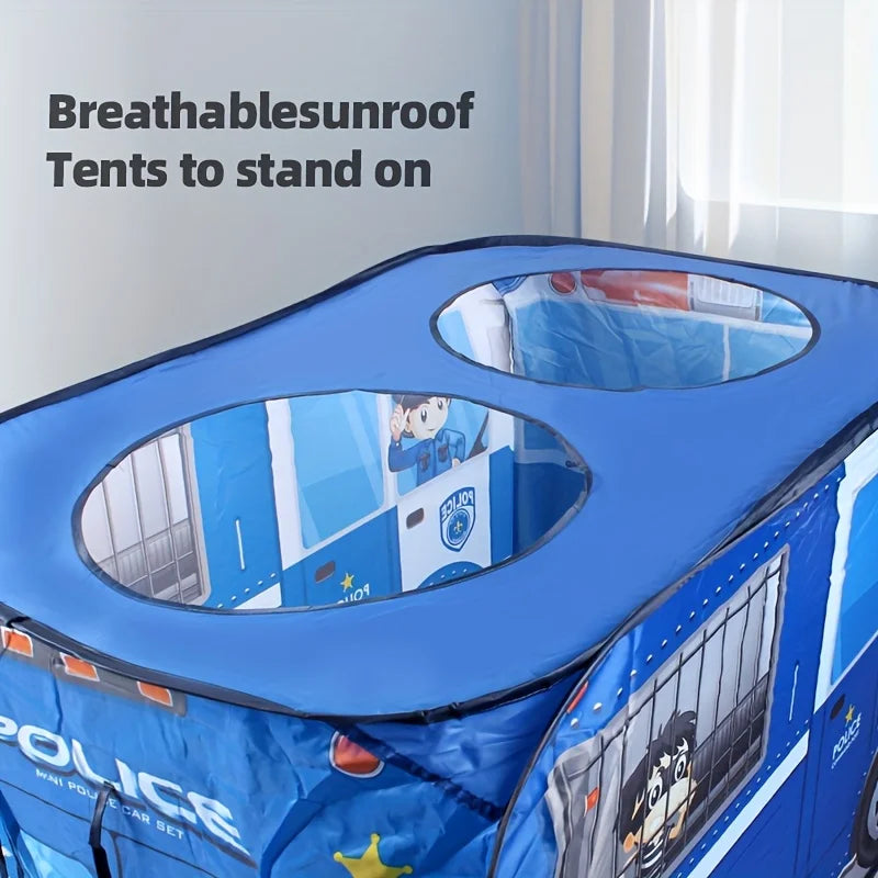 Kids Blue Police Car Pop-Up Play Tent | Foldable Playhouse Kids Play Tent PLUSH