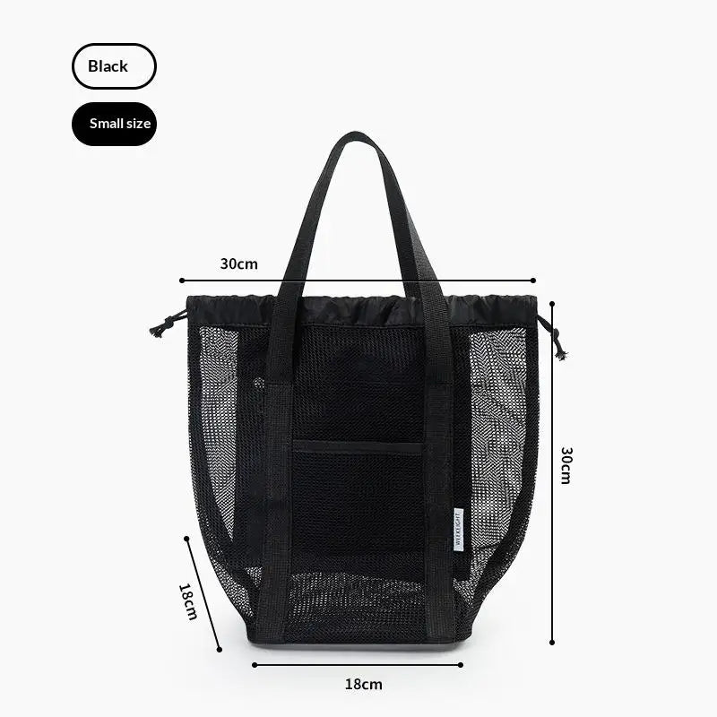 Summer Mesh Beach Tote Bag – Large Capacity Quick-Dry Mesh Beach Tote Bag PLUSH Black S