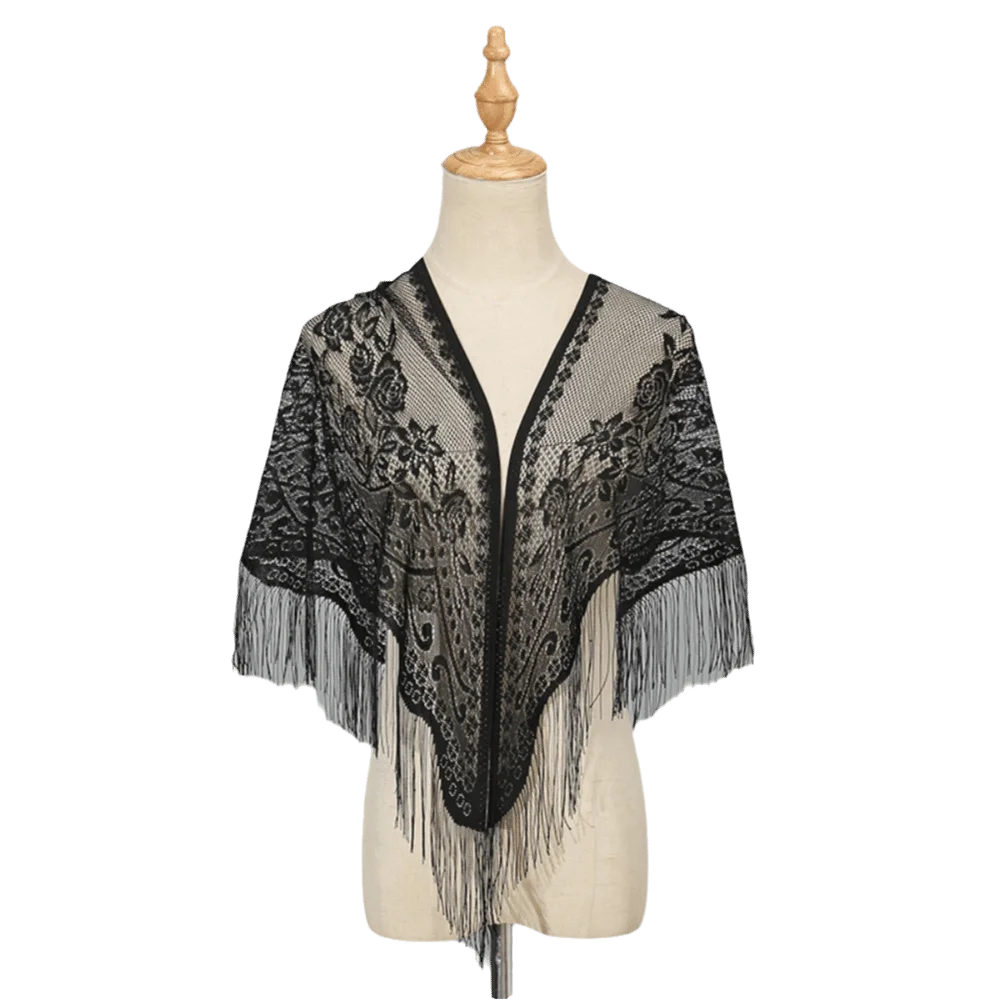 White Lace Mesh Tassel Triangle Shawl | Wedding Scarf Lace Triangle Shawl PLUSH Style A