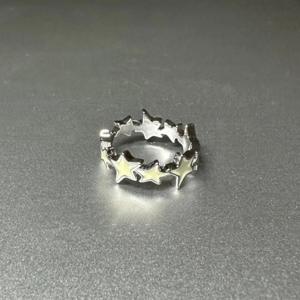 Y2K Geometric Star Open Ring | Korean Style Zinc Alloy Fashion Ring PLUSH White