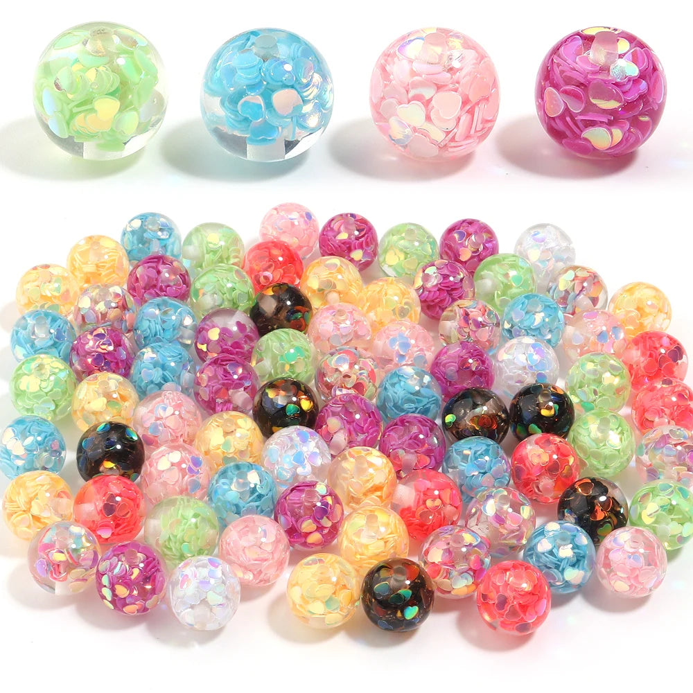 5pcs Transparent Round Resin Heart Sequin Beads – DIY Jewelry Resin Spacer Beads PLUSH
