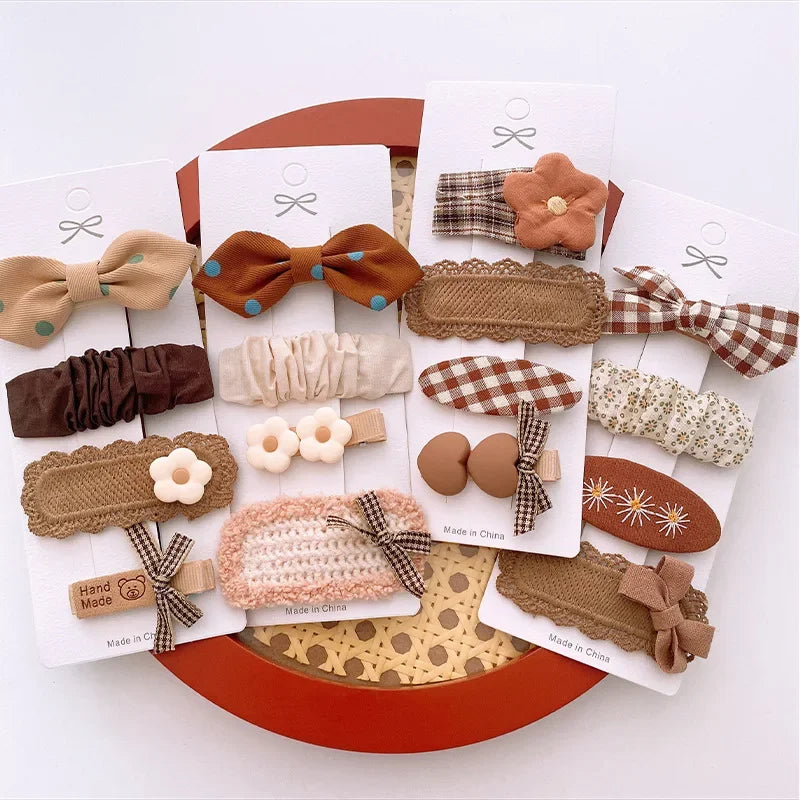 4pcs Chocolate Ribbon Bow Hair Clips for Girls – Coffee Color Kids Hair Clips PLUSH