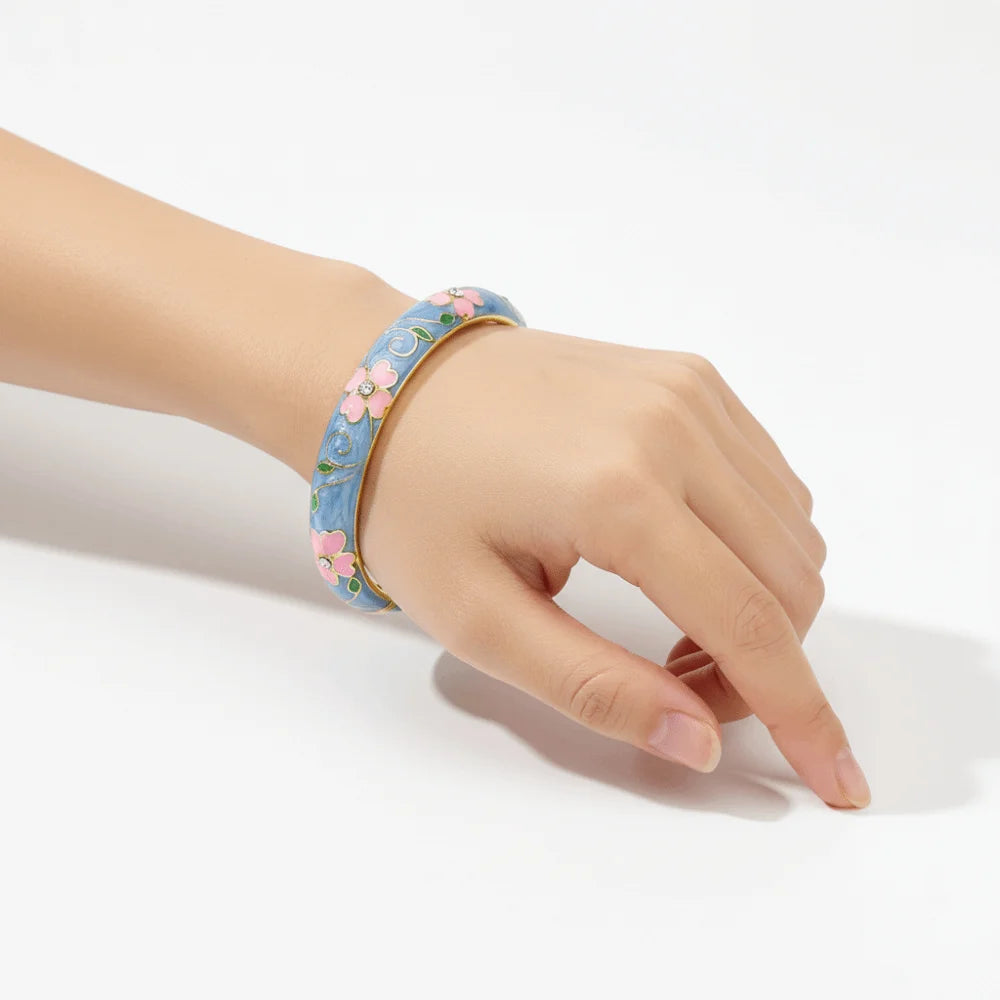 Enamel Cloisonné Cherry Blossom Bangle | Women's Vintage Bracelet Enamel Bangle Bracelet PLUSH