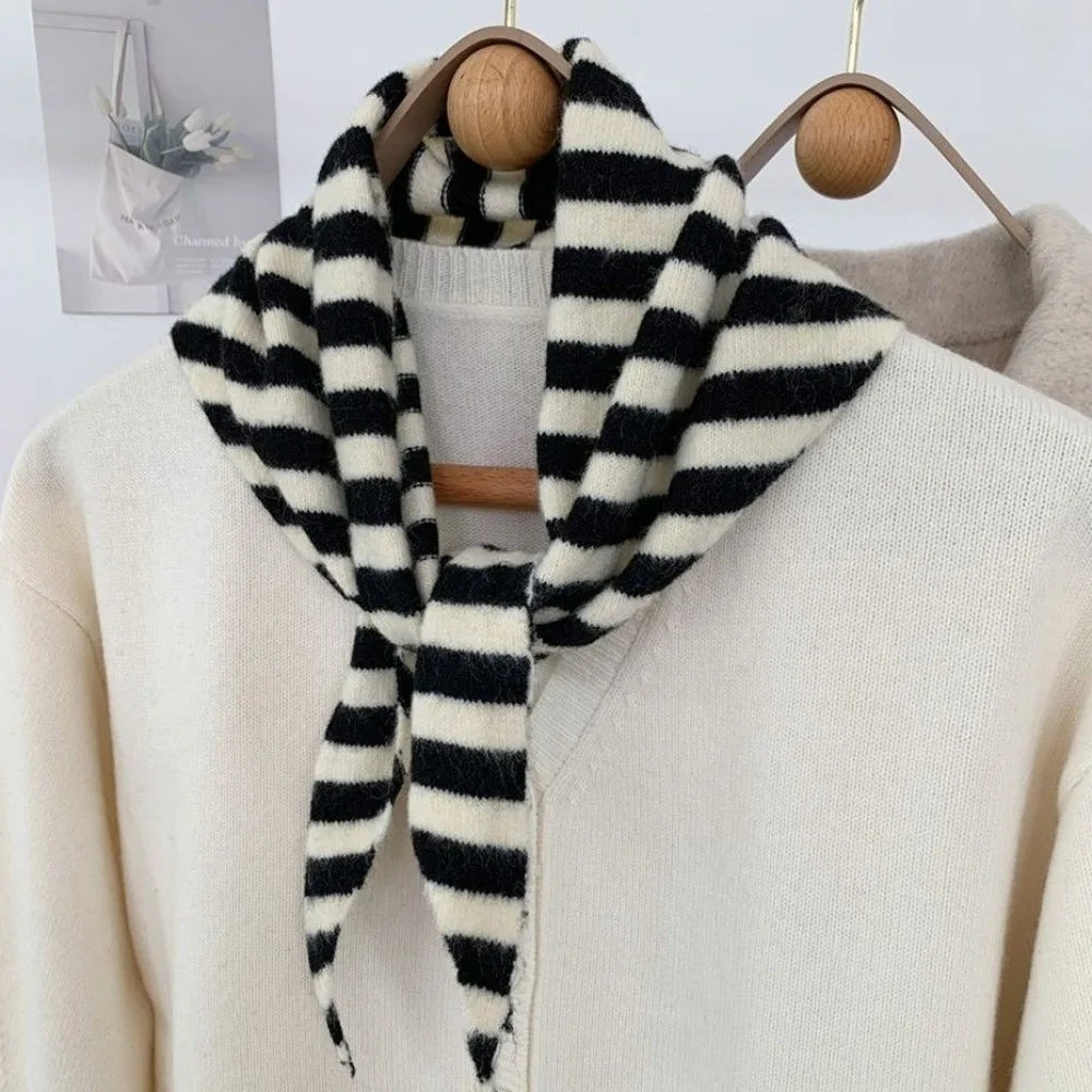 Women's Knitted Triangle Scarf False Collar Warm Shawl Knitted Scarf Shawl PLUSH Black White