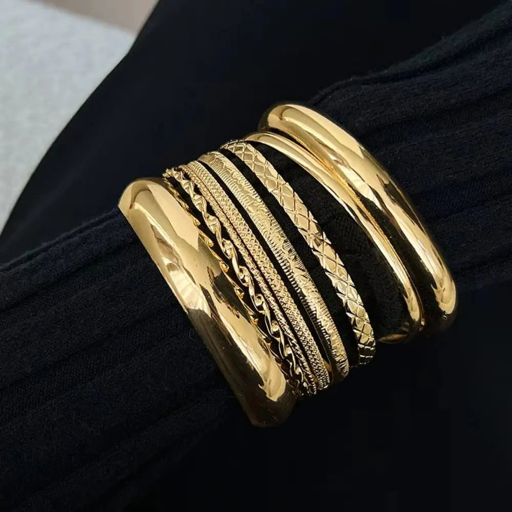 Vintage Punk Metal Bangle Set – Stackable Wide Bracelets 3–8pc Stackable Bangle Set PLUSH