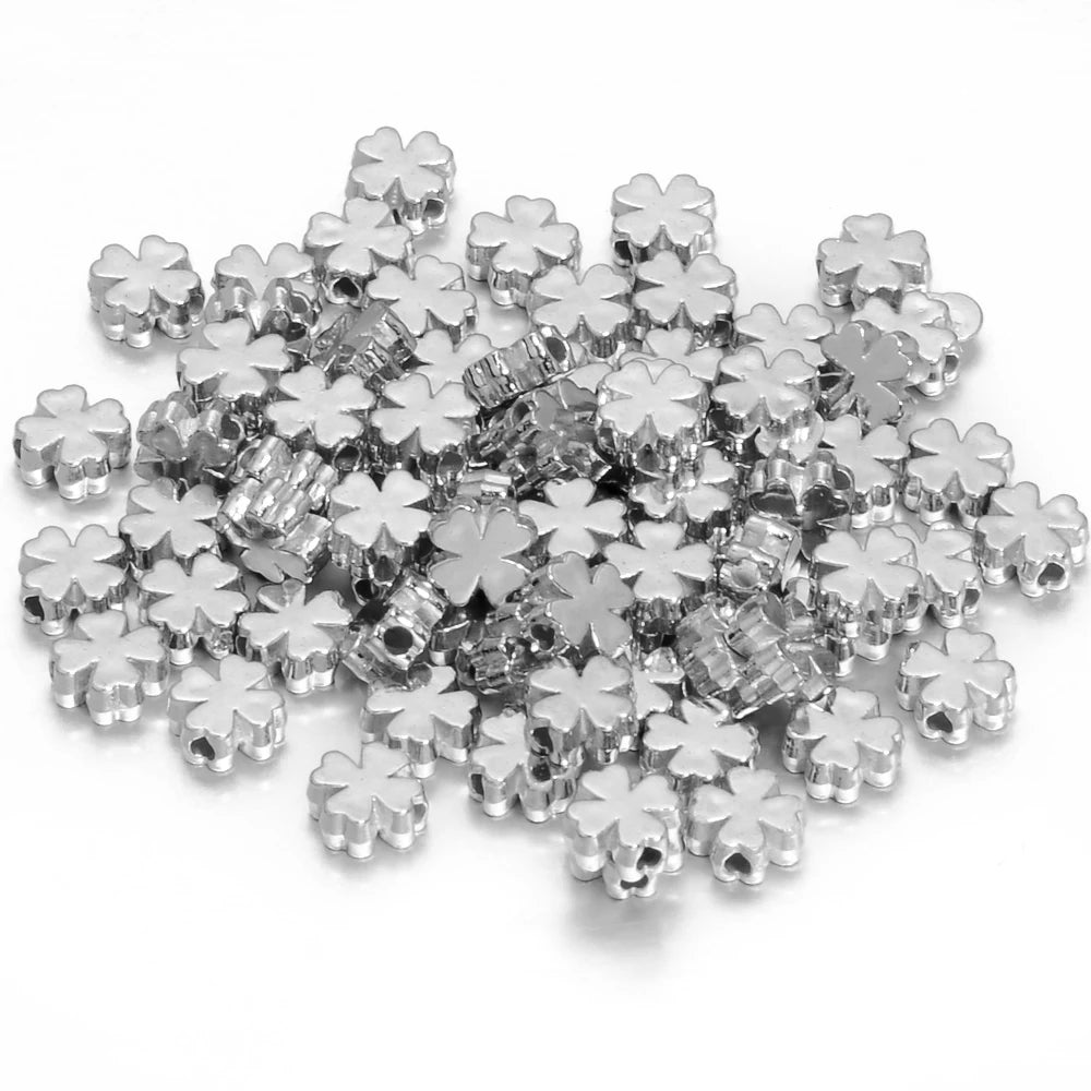 100-200pcs Four Leaf Clover CCB Spacer Beads 6/8mm DIY Jewelry Jewelry Spacer Beads PLUSH rhoudium 8mm x 100pcs