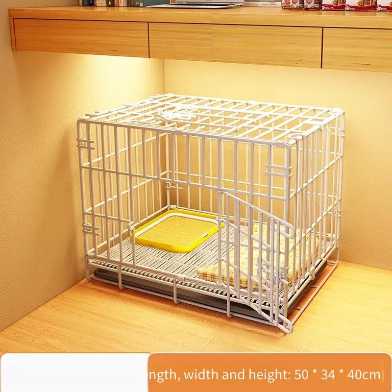 Indoor Dog Cage with Toilet | Iron Wire Kennel for Small Dogs Dog Cage Kennel PLUSH white Tray and Accessories