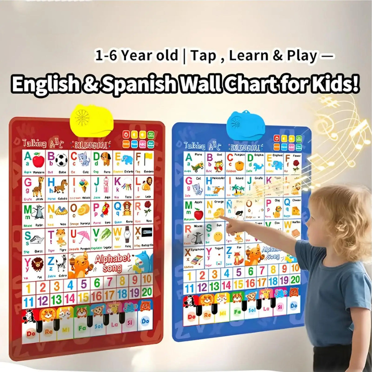 Bilingual Talking Wall Chart – English & Spanish Learning Toy Educational Learning Toy PLUSH