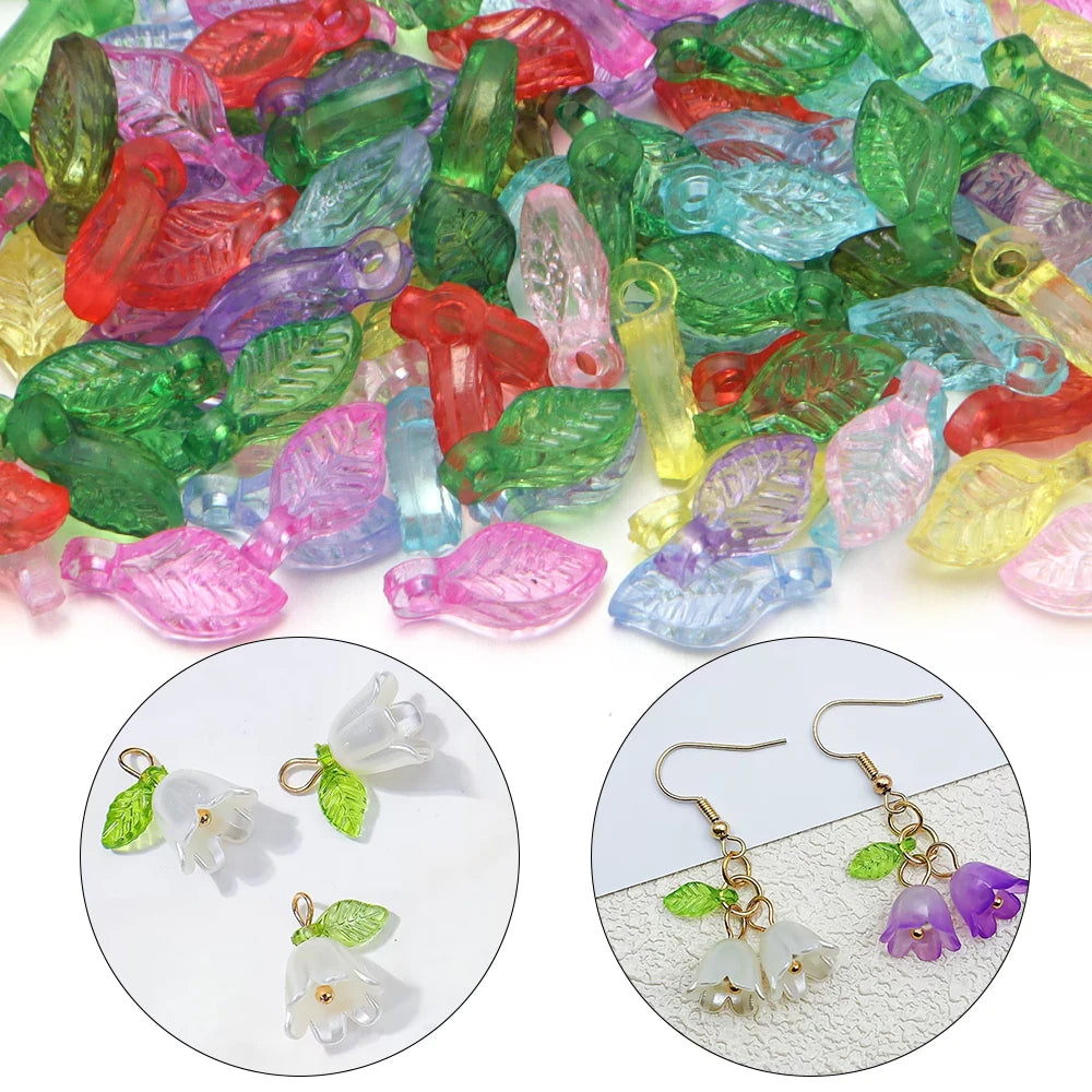 200pcs Green Leaf Glass Crystal Charm Beads – DIY Jewelry Glass Charm Beads PLUSH