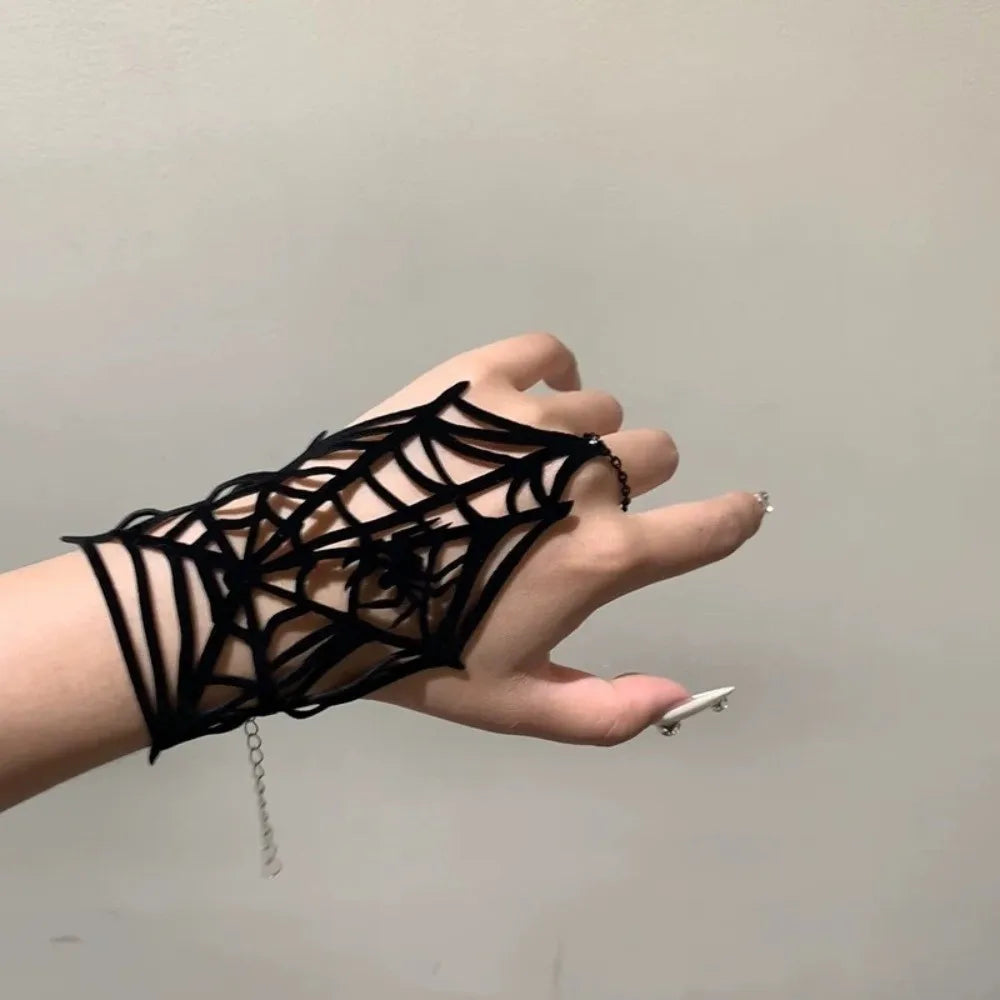 Black Spike Gothic Spider Web Velvet Bracelet | Adjustable Gothic Fashion Bracelet PLUSH