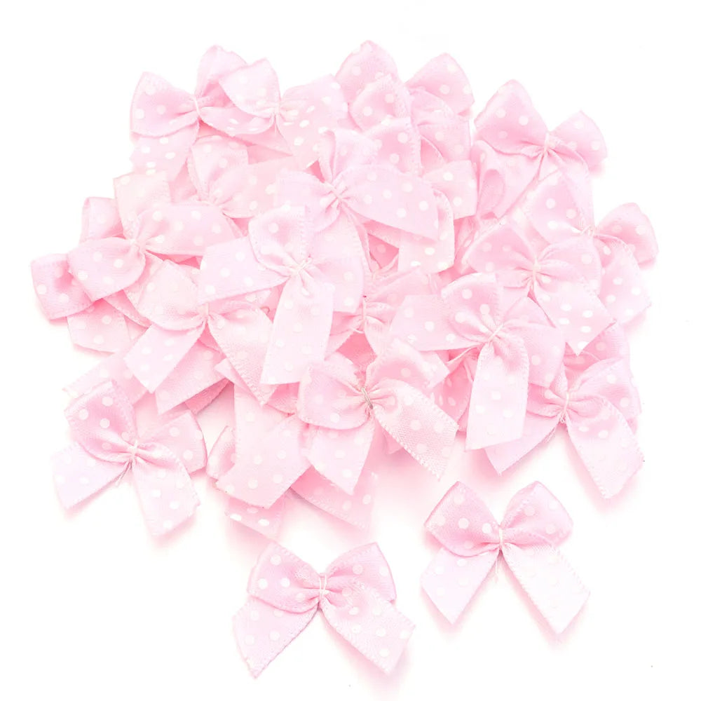 30pcs Mini Polka Dot Ribbon Bows 2.5cm – DIY Craft Decor Ribbon Bows PLUSH Pink 2.5X2.5cm