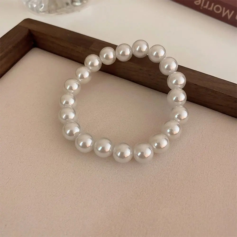 Korean Pearl Elastic Bracelet for Women – Elegant Fashion Jewelry Pearl Strand Bracelet PLUSH 10mm-D