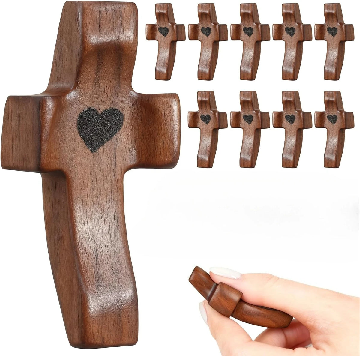 Handmade Wooden Pocket Prayer Cross | Christian Fidget Gift Wooden Prayer Cross PLUSH Brown-10PCS