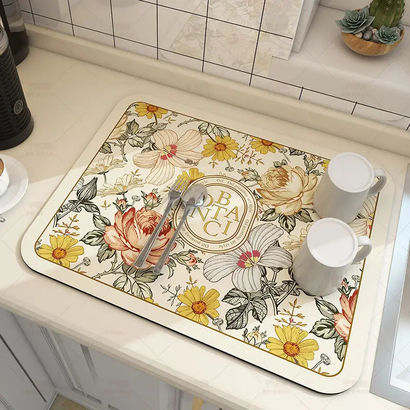 Diatomite Dish Drying Mat – Super Absorbent Kitchen Drain Pad Dish Drying Mat PLUSH Eden Garden 20x30cm