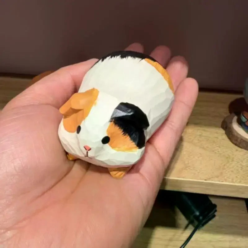Hand Carved Wooden Guinea Pig Figurine – Cavy Statue Décor Wood Carved Figurine PLUSH