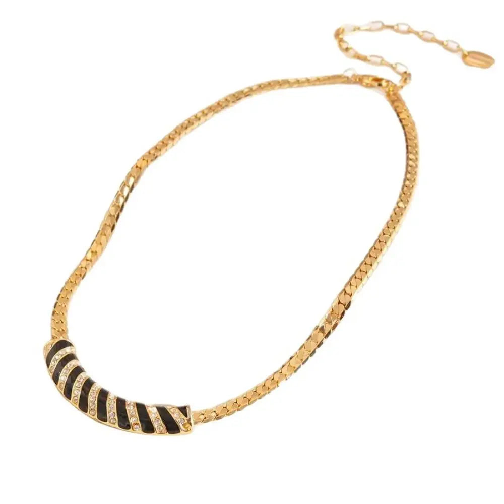 Black Gold Zircon Choker Necklace | French Retro Snake Chain Choker Necklace PLUSH