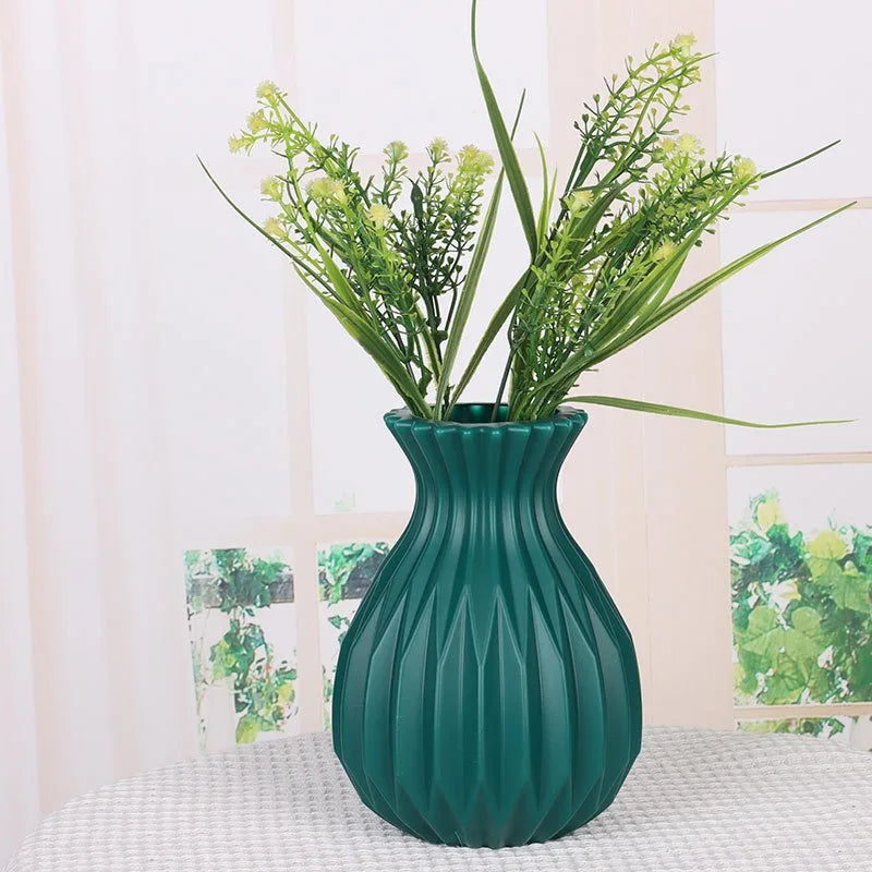 Nordic White Plastic Flower Vase – Modern Home Decor Planter Decorative Vase PLUSH Green