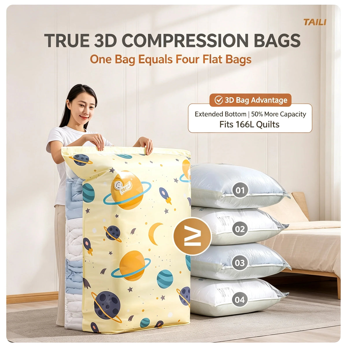 TAILI Vacuum Storage Bags – No-Pump Compression Bags Vacuum Storage Bags PLUSH