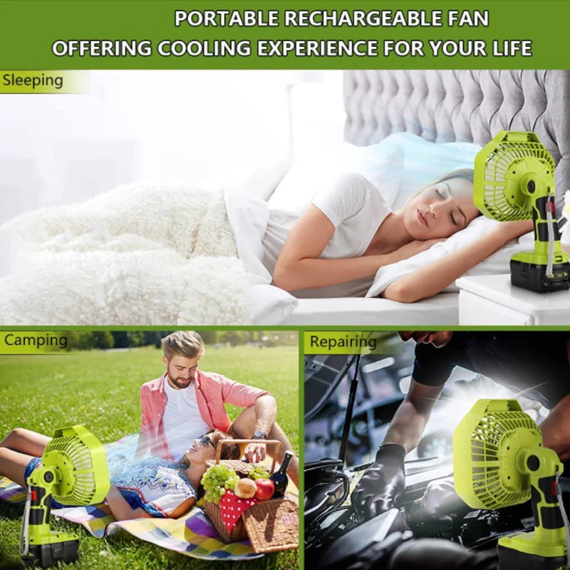 ZUIDID Battery Fan & Light for Ryobi 18V – 3-Speed LED Cordless Battery Fan PLUSH