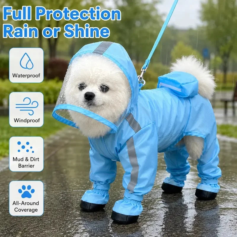 Small Dog Waterproof Poncho with Transparent Face Shield Dog Rain Poncho PLUSH