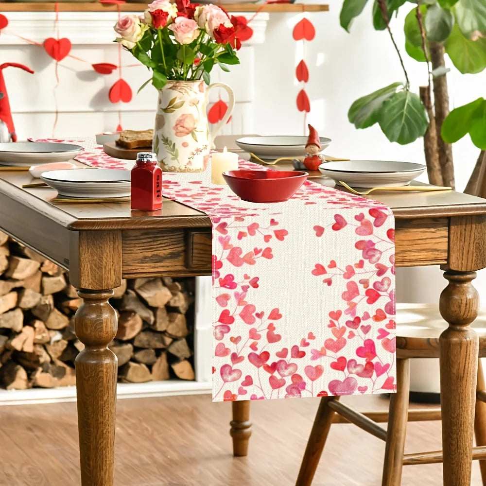 Pink Heart Cupid Valentine's Day Table Runner | 100% Polyester Holiday Table Runner PLUSH