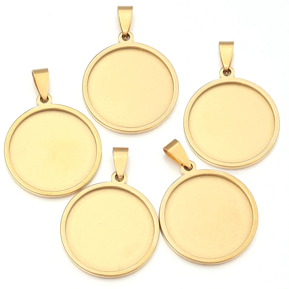 5pcs Stainless Steel Round Blank Pendant Tray Base DIY Jewelry Jewelry Pendant Tray PLUSH Gold 25mm