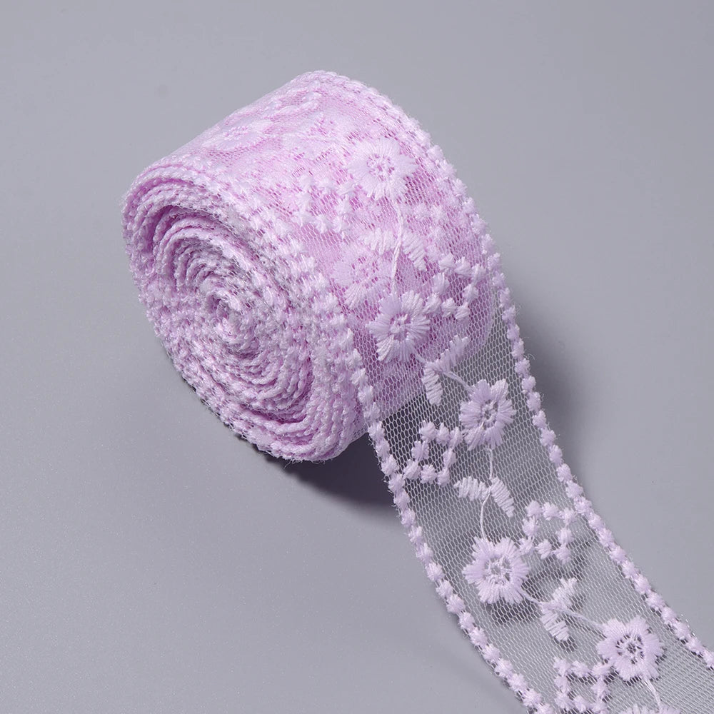 5 Yards Mesh Embroidery Lace Trim Ribbon 4cm – DIY Craft Lace Trim Ribbon PLUSH purple 4cm